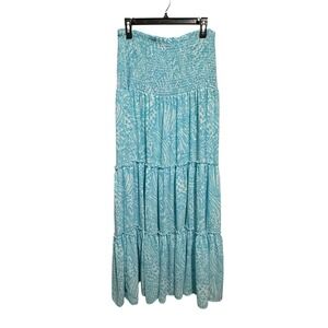 Lilly Pulitzer Hanalei Maxi Skirt Womens Large Blue Shell Print Smocked Tiered